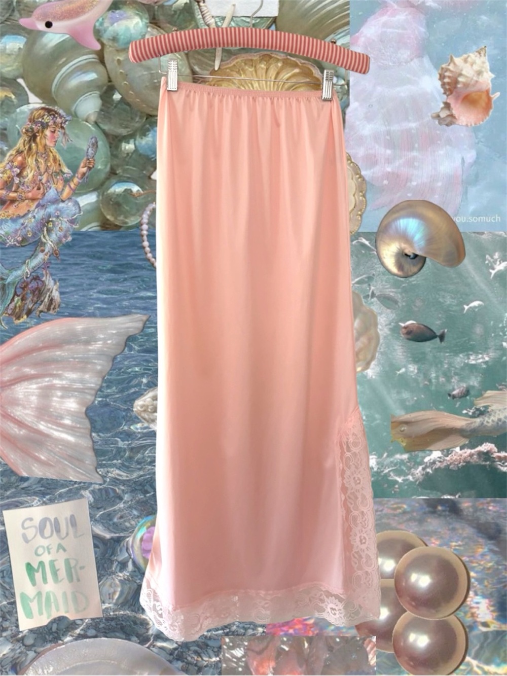 VTG Pink Nylon Lace Slit Long Half Slip Size S